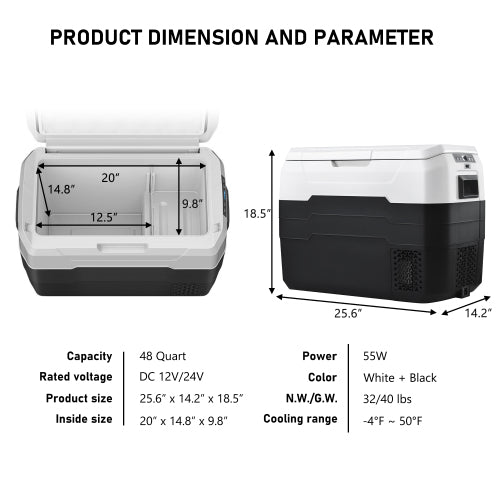 Portable Car Fridge Freezer Cooler with 12/24V DC