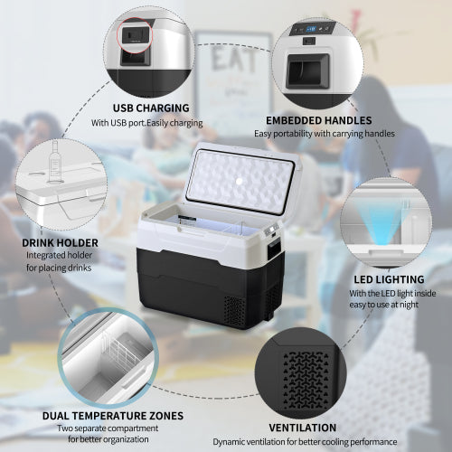 Portable Car Fridge Freezer Cooler with 12/24V DC